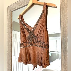 Free People Brown Embroidered Blouse
